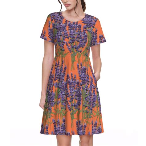 Balery Lavender Flowers Pattern Womens Dresses Loose Short sleeve ...