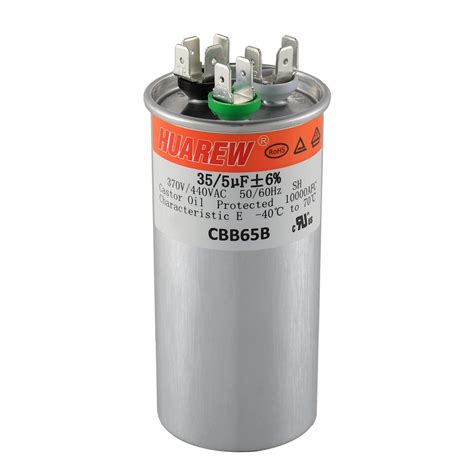 HUAREW 35/5 uF 35+5 MFD ±6% 370V/440V CBB65B AC Capacitor Dual Run ...