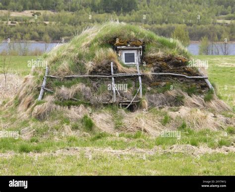 Sami indigenous people's traditional dwellings in open, air museum, May ...