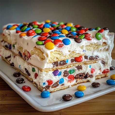 Easy M&M Ice Cream Sandwich Cake Fun Recipe | Homemade Menus