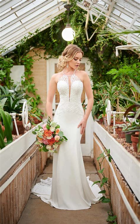 Modern Mixed-Fabric Wedding Gown with High Halter Neckline | Stella York Wedding Dresses