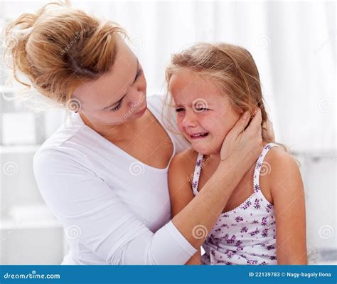 Mother Comforting Her Crying Little Girl Stock Image - Image of afraid ...
