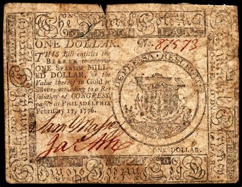February 17, 1776 $1 Continental Currency Note