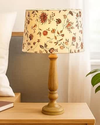 Buy Homesake® Wooden Table Lamp with Floral Printed Fabric Shade ...