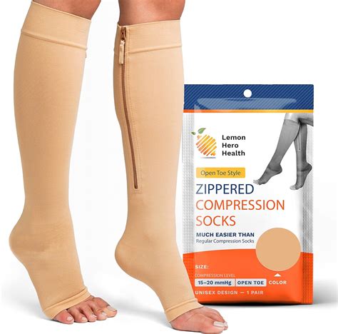 Amazon.com: Medical Zippered Compression Socks - Open Toe 15-20 mmHg ...