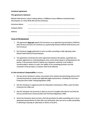 Fillable Online refreshdebt co FCA Introducer Agreement - Refresh Debt ...