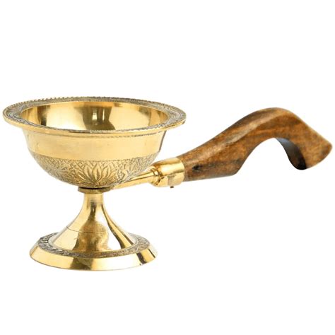 ART METAL INDIA Brass Loban Dhoop Dani Kapoor Stand with Wooden Handle ...