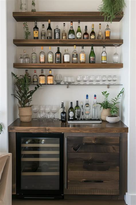 85 Creative DIY Bar Shelf Ideas You'll Love (2024) | Home bar cabinet ...