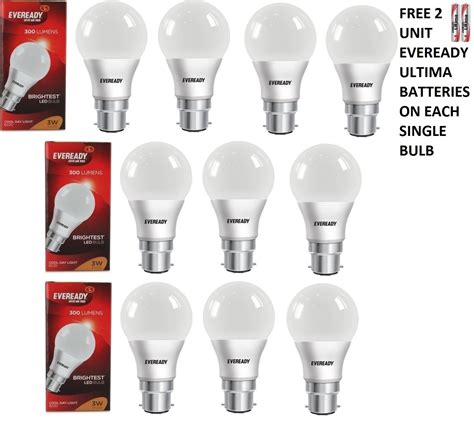 Buy Eveready Base B22D 3-Watt LED Bulb (10 Pieces Bumper Pack) + Free 2 ...