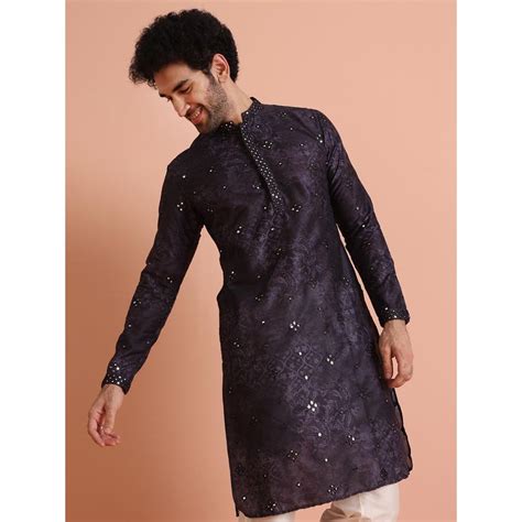 Buy KISAH Mens Purple Blended Embellished Kurta Online
