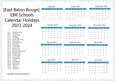 EBR Schools Calendar - US School Calendar