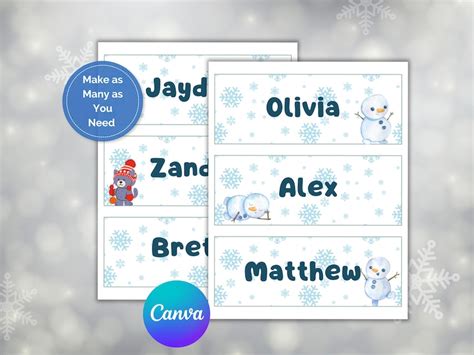 Editable Winter Name Tag Template for Desks Cubbies in Preschool ...