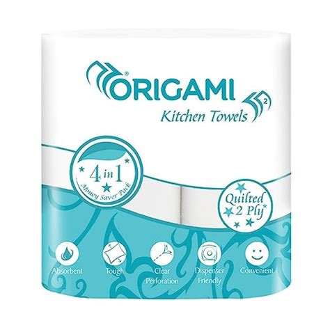 Origami 2 Ply Kitchen Tissue Paper Roll - Pack of 4 (60 Pulls Per Roll ...