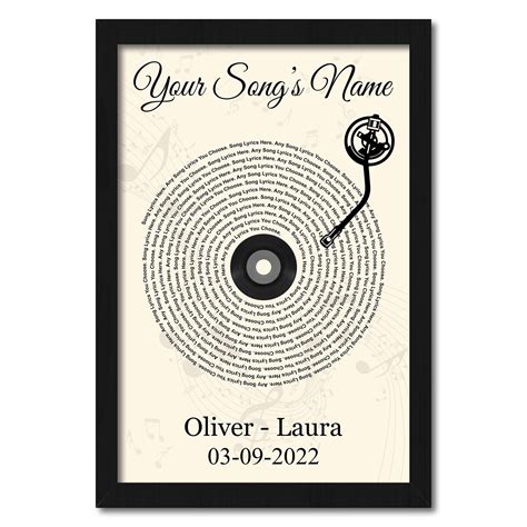 Custom Song Lyrics Art, Personalized Song With Photo, Framed Valentines ...