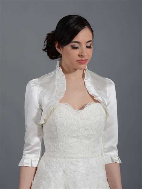 3/4 sleeve satin bolero wedding jacket | Cocktail dresses with jackets, Wedding dress jacket ...