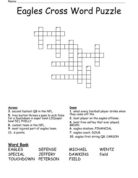 Eagles Cross Word Puzzle - WordMint