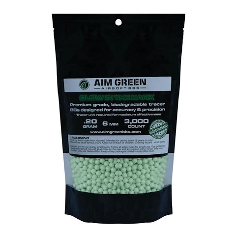 Aim Green Glow in The Dark Biodegradable Airsoft BBS | 2,000 Smooth ...