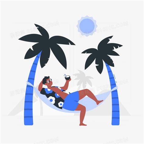 扁平插画风男孩坐吊篮在海边度假场景元素图片免费下载_PNG素材_编号vwxilg9lr_图精灵