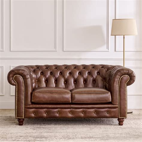 Buy Chesterfield Leather 2+3 Seater Sofa Set with Wing Chair - Brown ...
