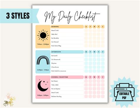 Buy Editable Daily Routine Checklist Kids Toddlers Personalized Planner ...