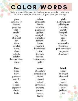Color Words! SYNONYMS for common color words to elevate writing | TPT