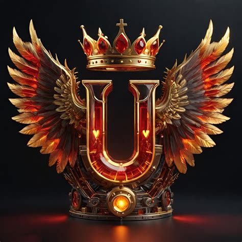Gold and Red Glass Letter U with Wings