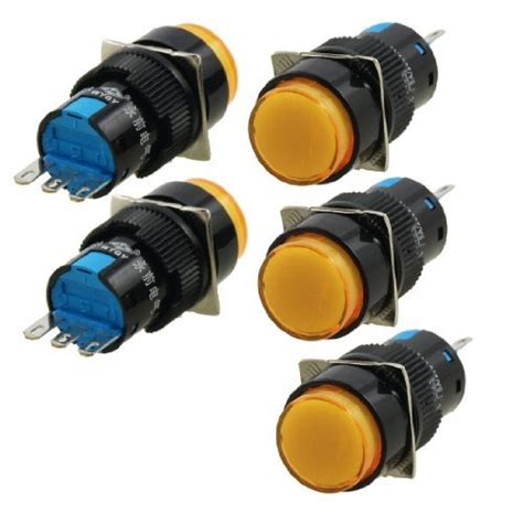 Alcoa Prime5 Pcs 1NO 1NC Orange Round Self Locking 16mm Push Button ...