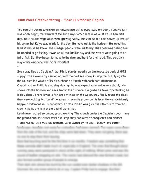 Creative Writing Story (1000 words) - Year 11 Standard English ...