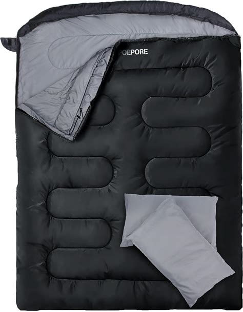 Amazon.com : POEPORE Double Sleeping Bag for Adults with 2 Flannel ...