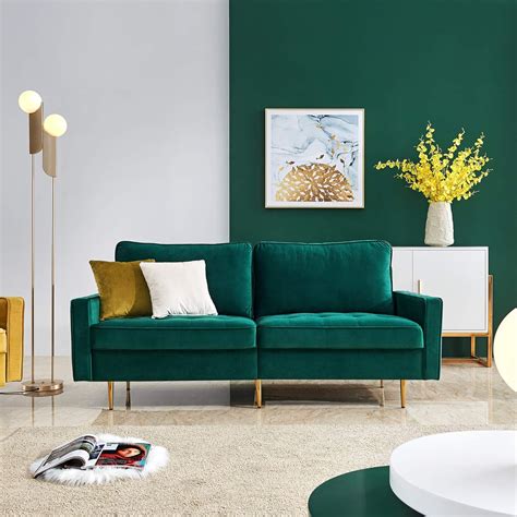Amazon.com: JULYFOX Emerald Green Velvet Fabric Sofa Couch, 70 inch Wide Mid Century Modern ...