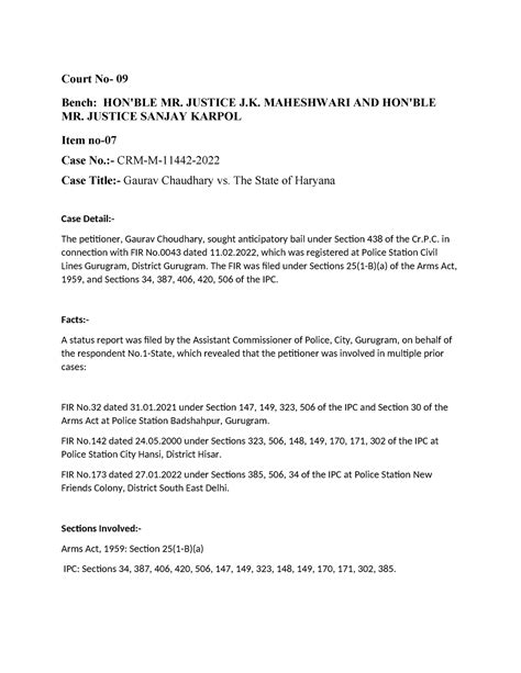 Brief 23-07 - Court No- 09 Bench: HON'BLE MR. JUSTICE J. MAHESHWARI AND ...