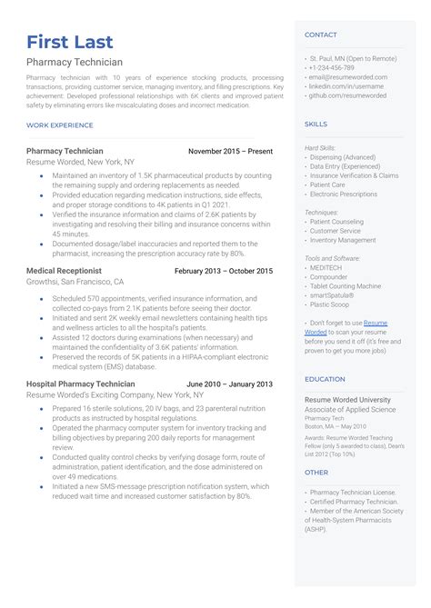 4 Pharmacy Technician Resume Examples for 2025 | Resume Worded