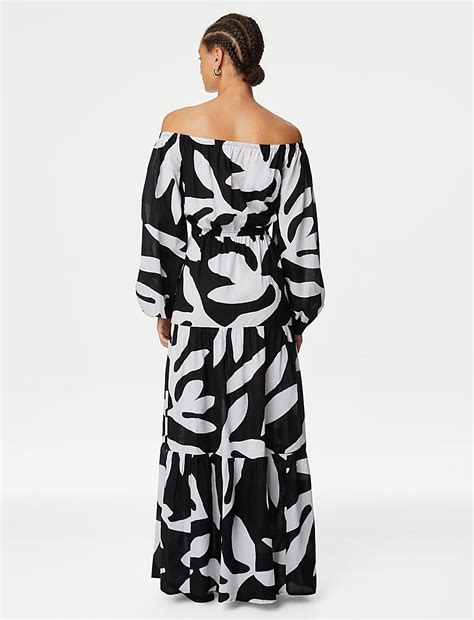 Buy Pure Cotton Printed Bardot Midaxi Beach Dress at Marks & Spencer
