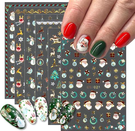 Amazon.com: 6 Sheets Christmas Nail Art Stickers 3D Self-Adhesive Xmas ...