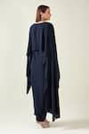 Buy Blue Modal Boat Neck Alloy Solid Draped Asymmetric Dress For Women ...