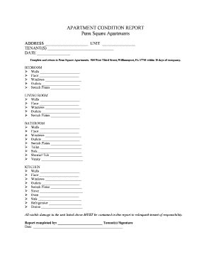 Fillable Online APARTMENT CONDITION REPORT Penn Square Apartments Fax ...