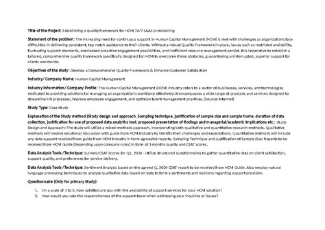 Establishing a quality framework for HCM 247 SAAS provisioning ...