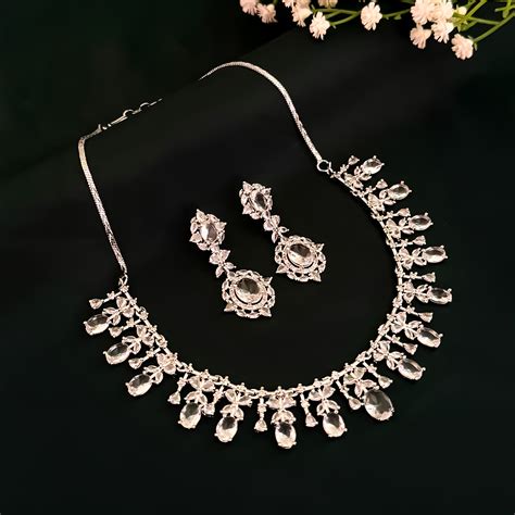 Charlotte American Diamond Necklace Set - Crystal White – The Shopping Tree