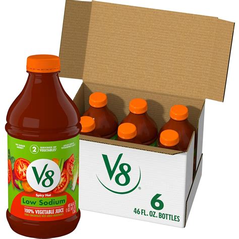 Amazon.com: V8 Low Sodium Spicy Hot 100% Vegetable Juice, 46 fl oz ...