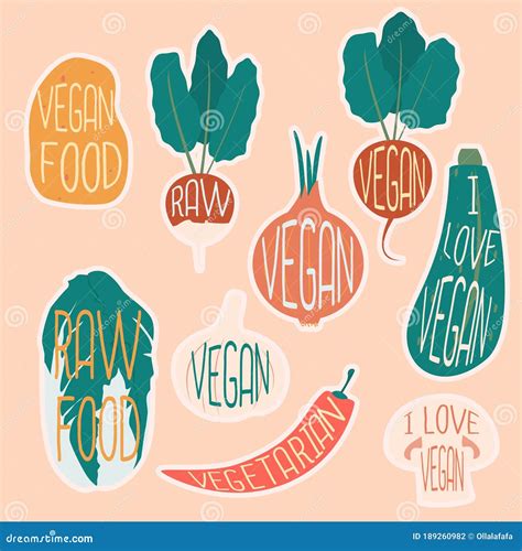 Vegan Slogans on Vegetables Sticker Set. Stock Vector - Illustration of ...