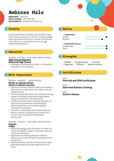 Meals on Wheels Driver Resume Sample | Kickresume