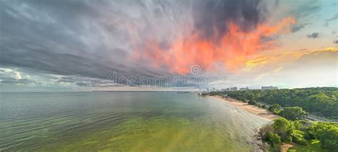 Aerial View of Bradford Beach in Milwaukee at Sunset, Wisconsin Stock ...