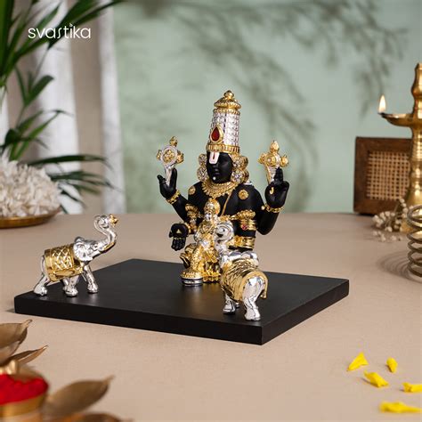 Gajalakshmi Tirupati Balaji Murti - Gold & Silver Plated (5.5 Inch)