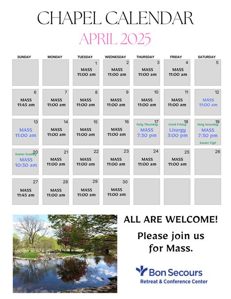 Mass Schedule | Bon Secours Retreat & Conference Center
