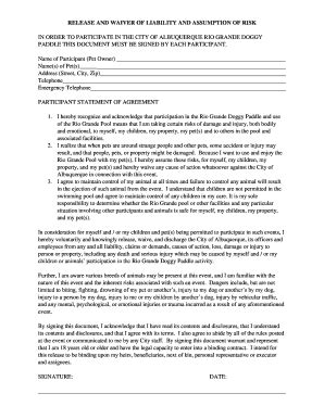 Fillable Online release and waiver of liability and assumption of risk ...