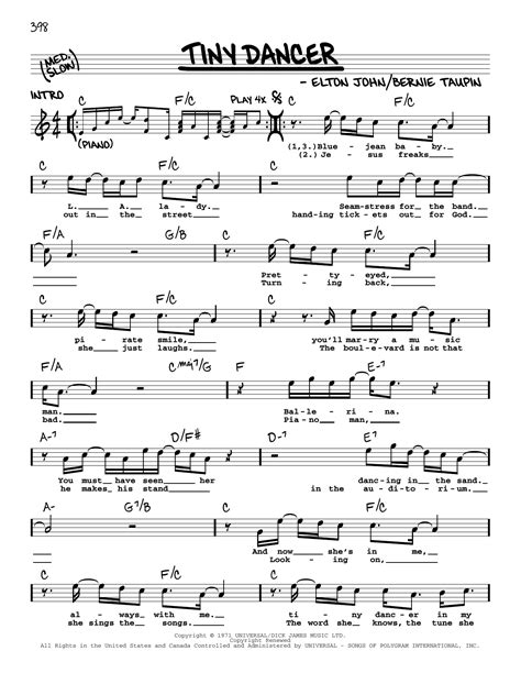 Tiny Dancer by Elton John Sheet Music for Real Book – Melody, Lyrics ...