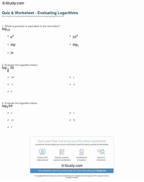 50 Logarithm Worksheet with Answers – Chessmuseum Template Library
