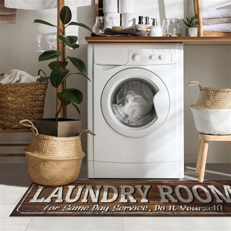 Machine Washable Text Design Laundry Room Rug Non-Slip Rubberback 2x5 ...