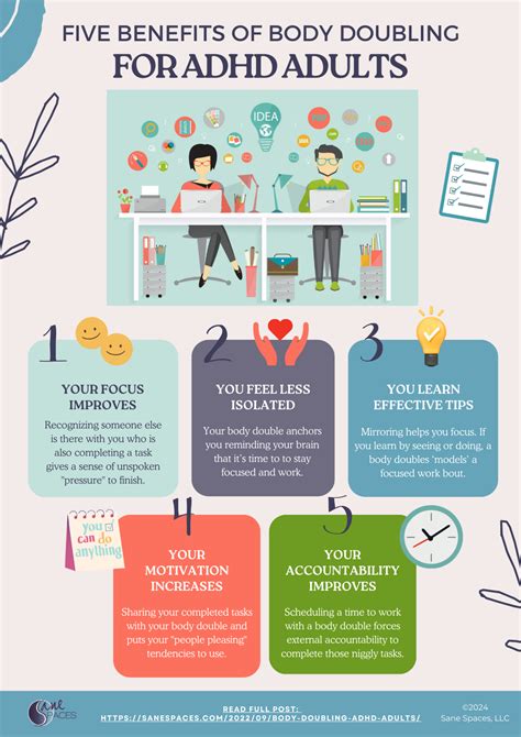 5 Benefits of Body Doubling for ADHD Adults Infographic