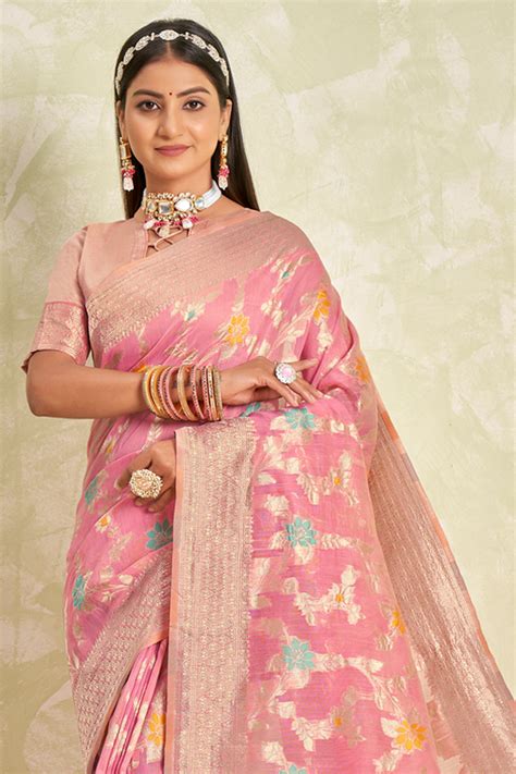 Buy Flamigo Pink Cotton Saree online-Karagiri
